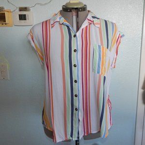 No Boundaries Plus Size XL White Striped Beach Summer Blouse Shirt Top Rayon